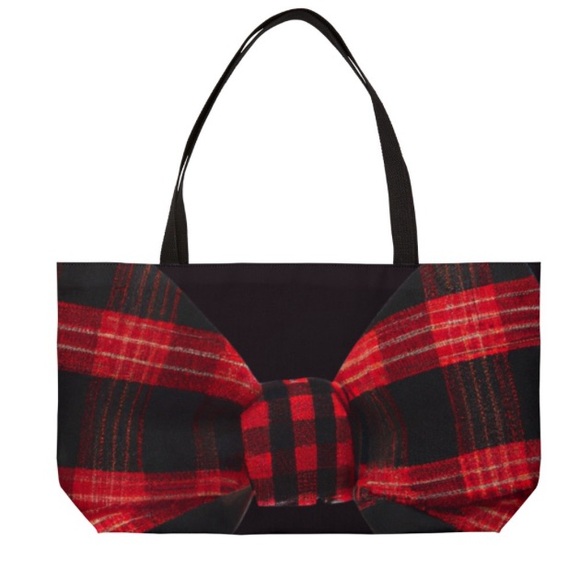 Statuesk Beauty Plaid Bow Weekender Bag - Picture 1 of 5